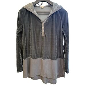 Mod-O-Doc Long Sleeve Velvet Sparkly Hooded Lagenlook Blue Women’s Top Sz Med